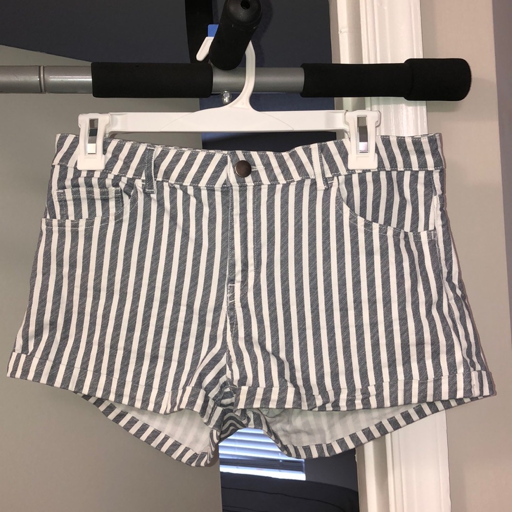 Blue and white striped shorts
